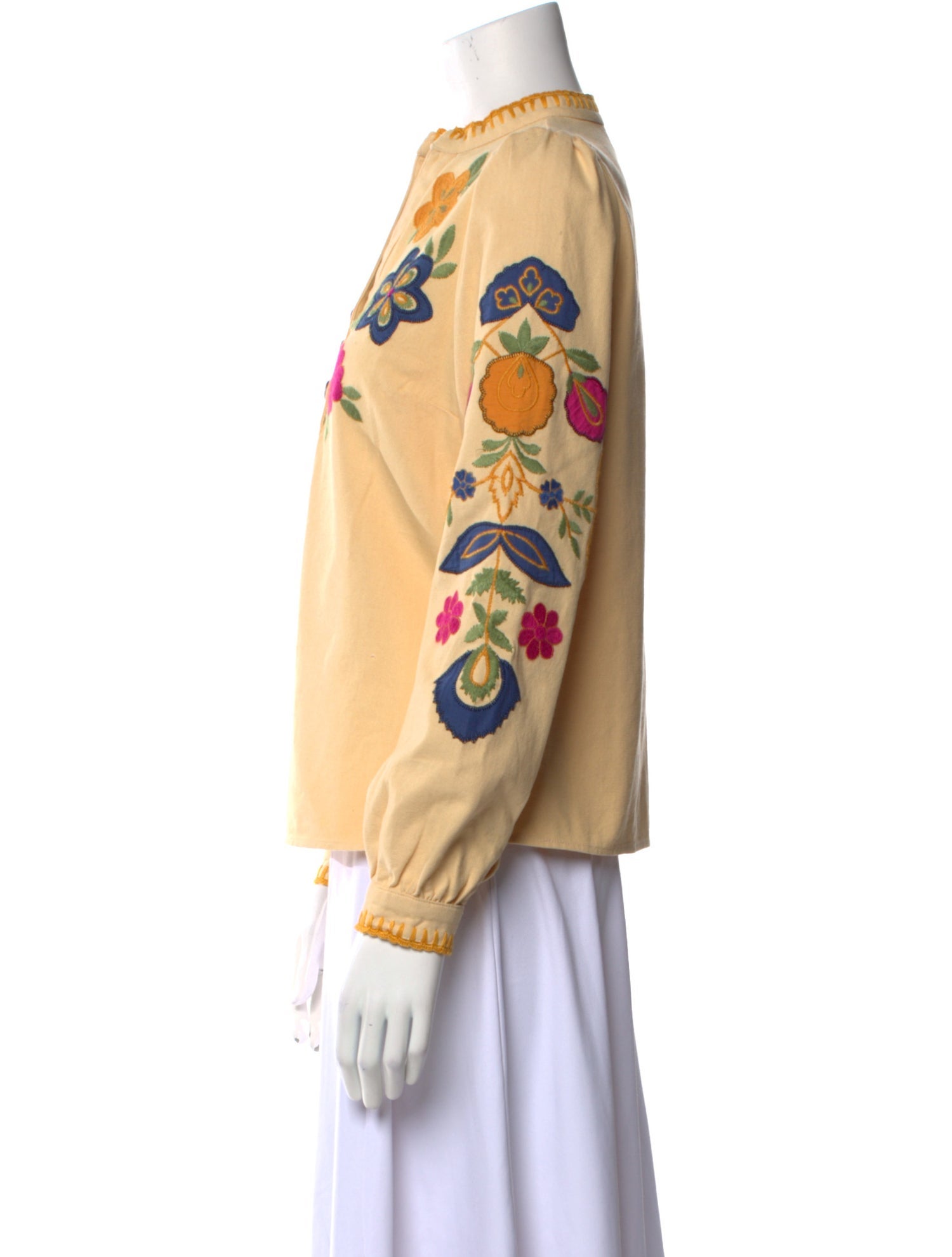 Sézane Floral Print V-Neck Polo