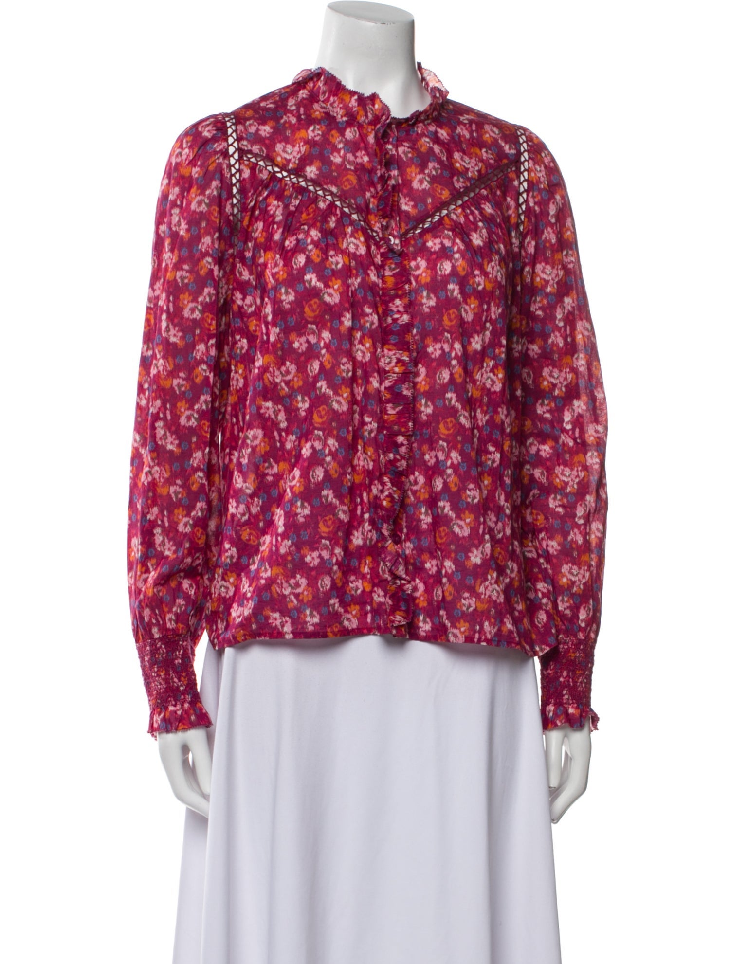Sézane Floral Print Mock Neck Blouse