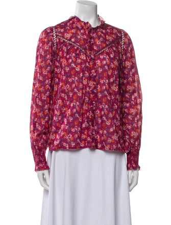 Sézane Floral Print Mock Neck Blouse