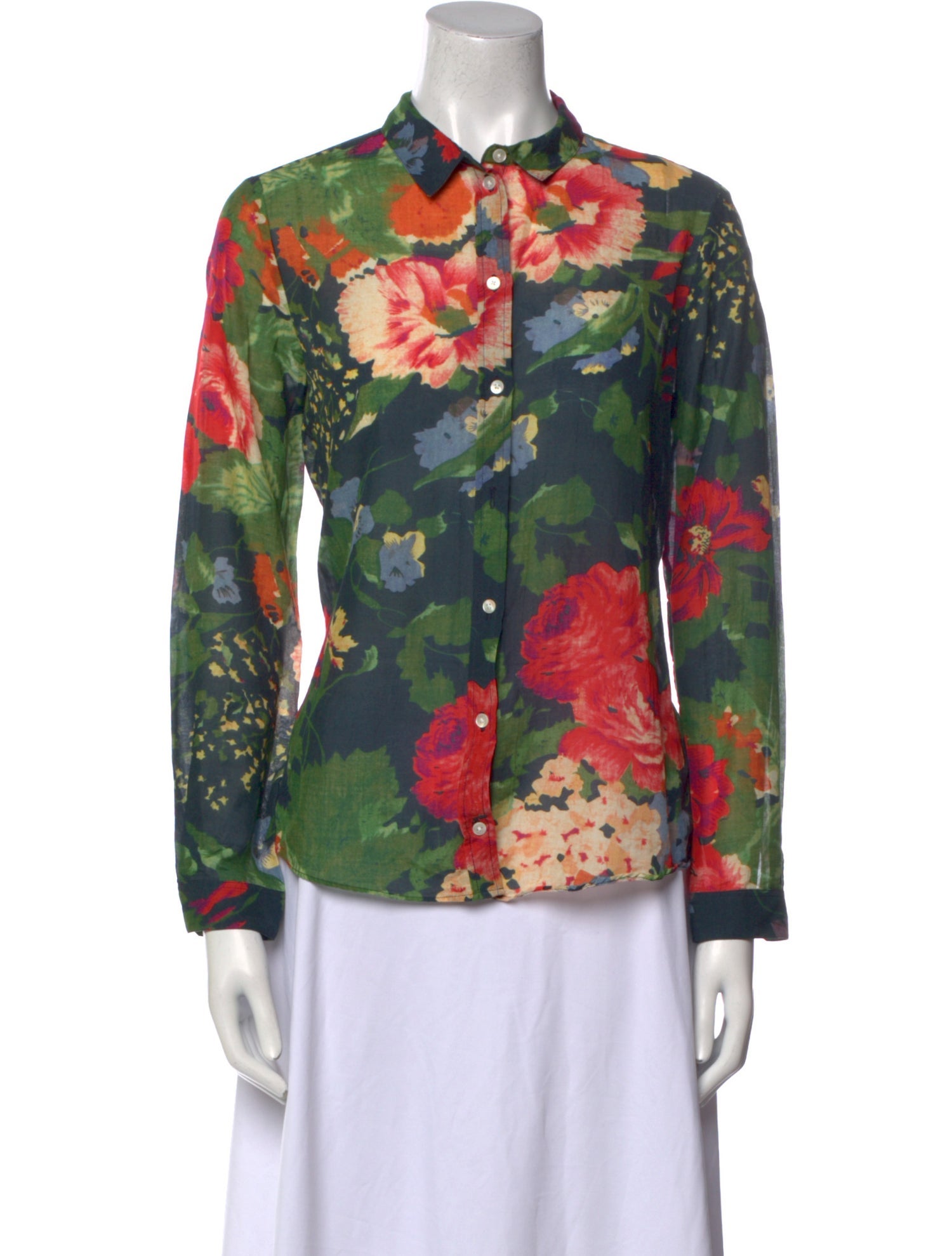 Sézane Floral Print Long Sleeve Button-Up Top