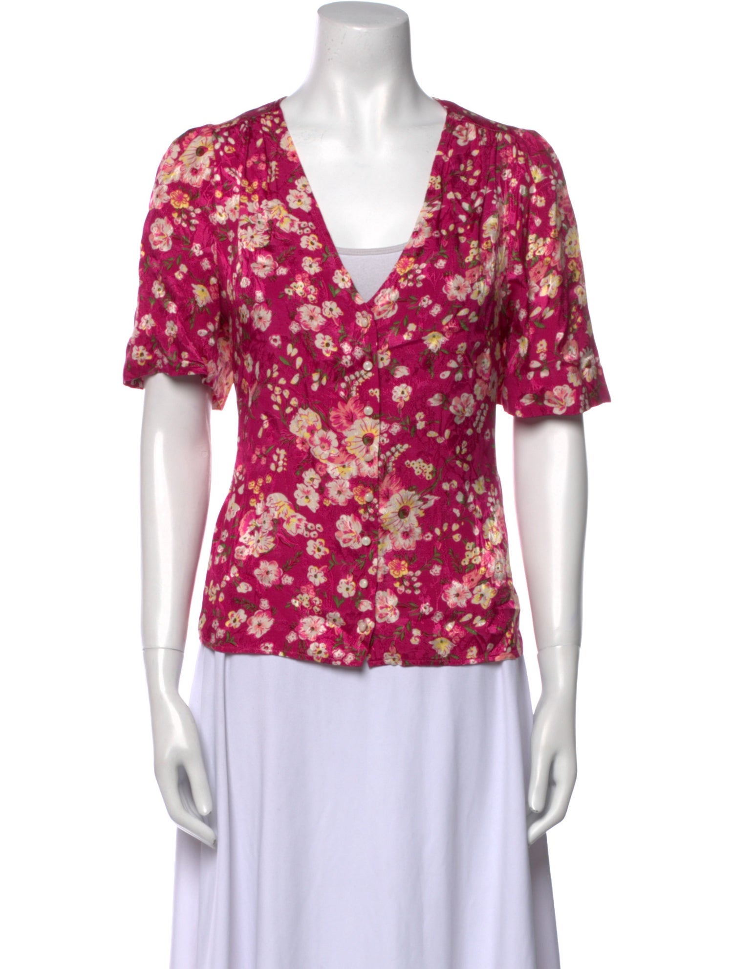 Sézane Floral Print V-Neck Top