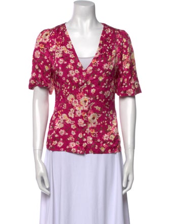 Sézane Floral Print V-Neck Top