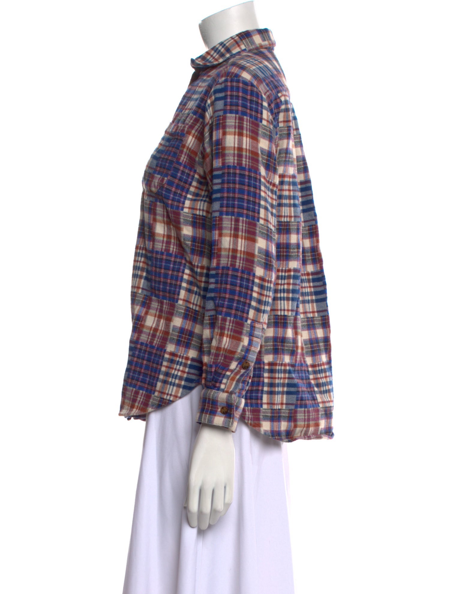 Sézane Plaid Print Three-Quarter Sleeve Button-Up Top