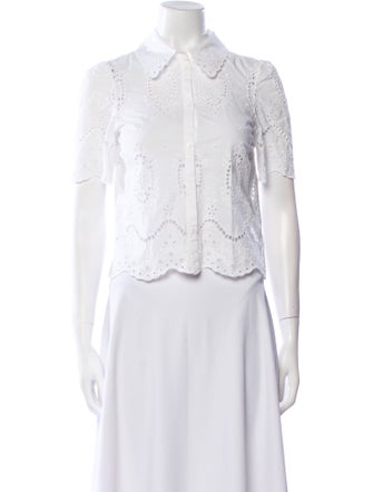 Sézane Lace Pattern Short Sleeve Button-Up Top