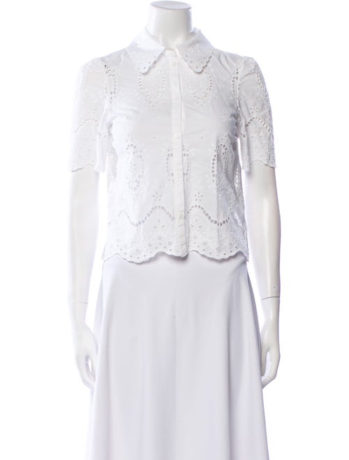 Sézane Lace Pattern Short Sleeve Button-Up Top
