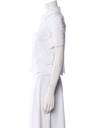 Sézane Lace Pattern Short Sleeve Button-Up Top