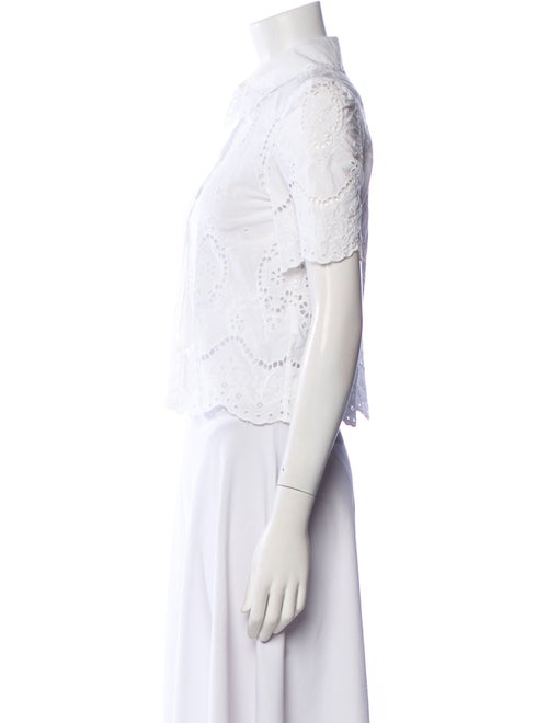 Sézane Lace Pattern Short Sleeve Button-Up Top