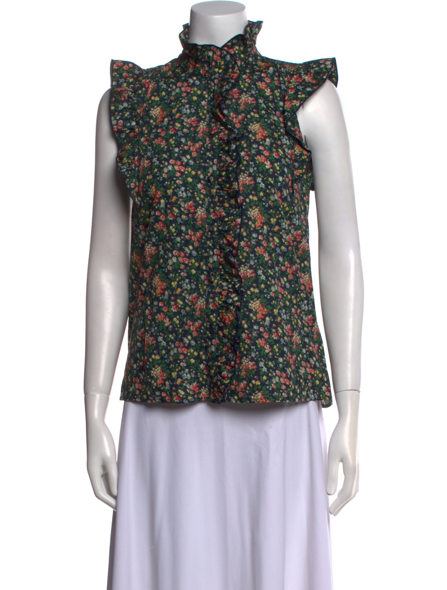 Sézane Floral Print Mock Neck Blouse