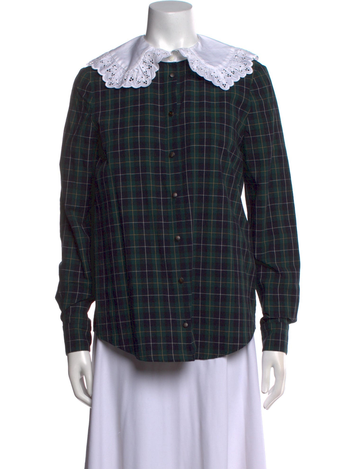 Sézane Plaid Print Long Sleeve Button-Up Top