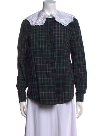 Sézane Plaid Print Long Sleeve Button-Up Top