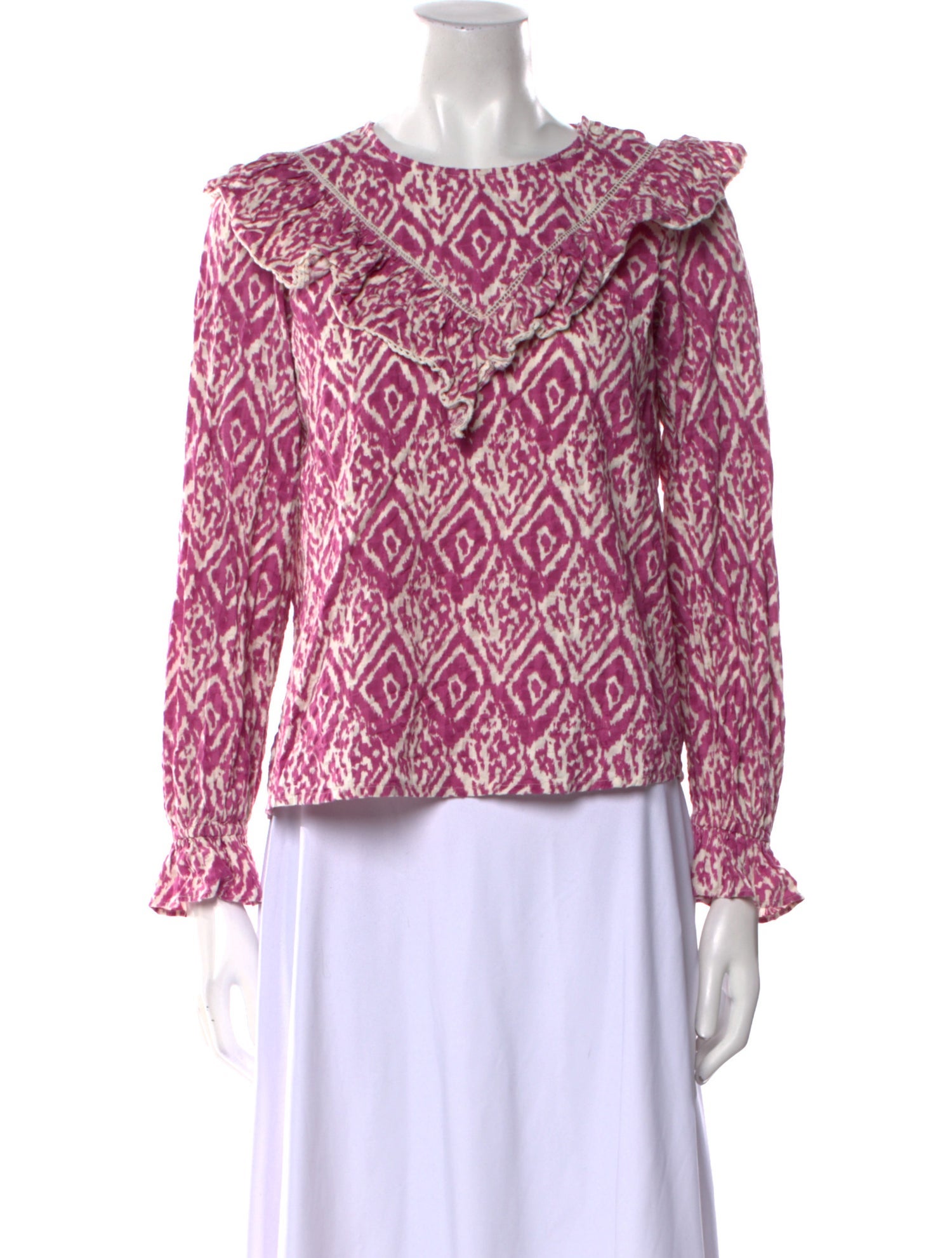 Sézane Printed Crew Neck Blouse