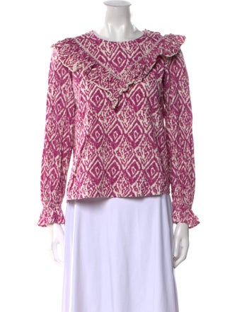 Sézane Printed Crew Neck Blouse