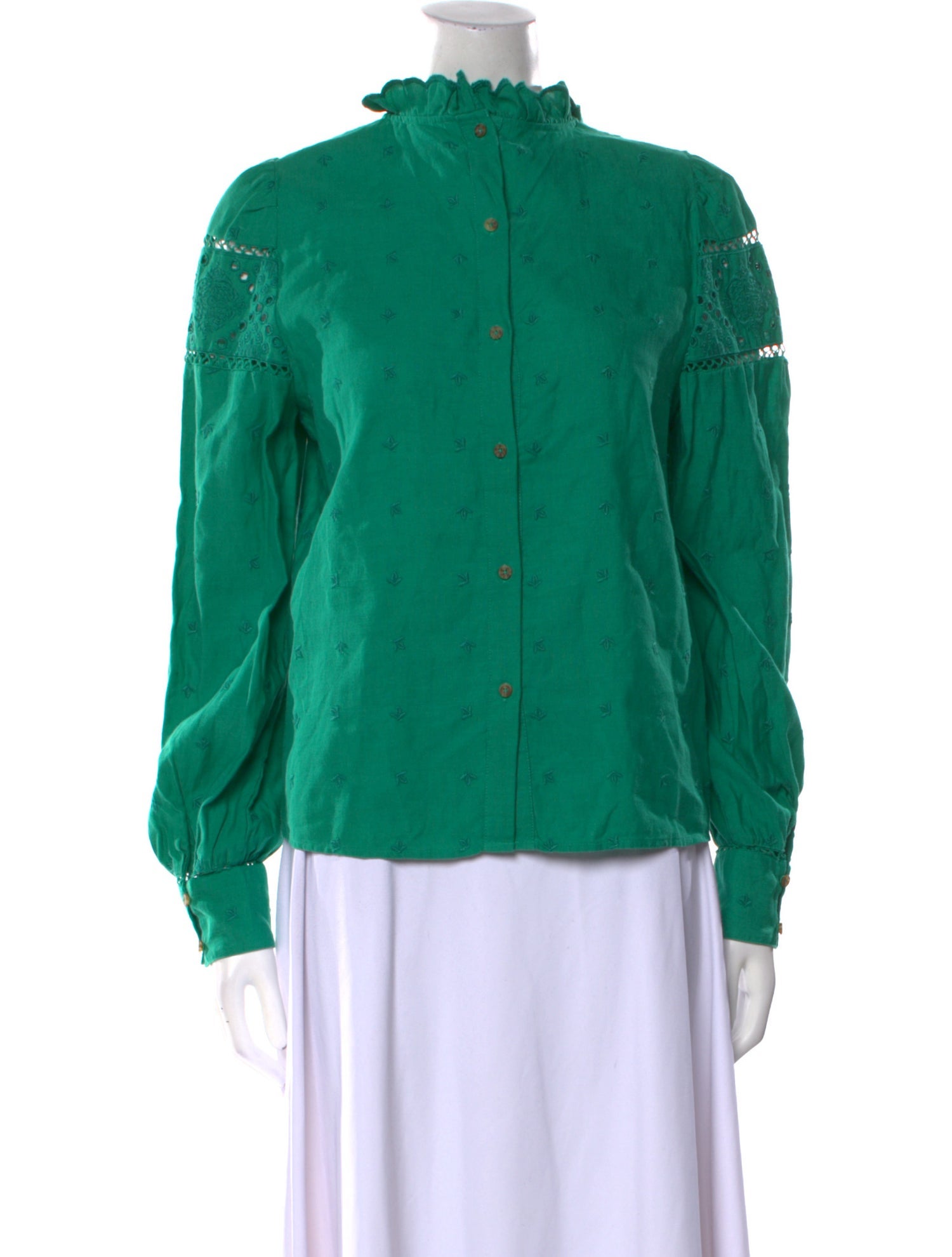 Sézane Mock Neck Long Sleeve Button-Up Top