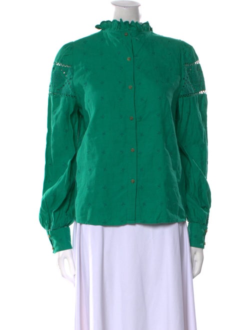 Sézane Mock Neck Long Sleeve Button-Up Top