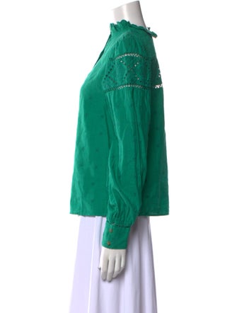 Sézane Mock Neck Long Sleeve Button-Up Top