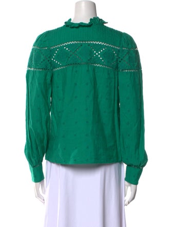 Sézane Mock Neck Long Sleeve Button-Up Top