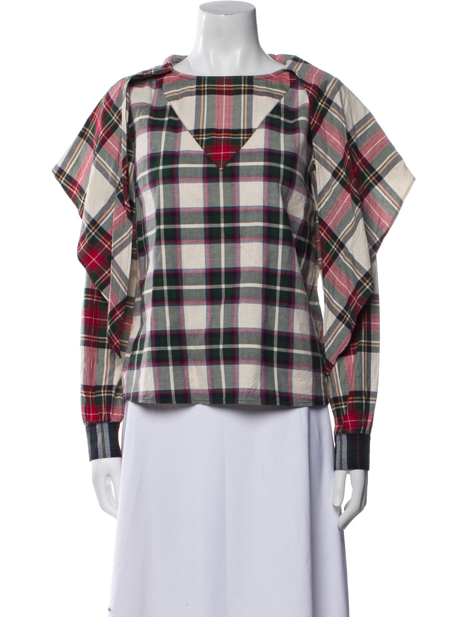 Sézane Plaid Print Crew Neck Top