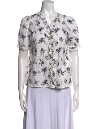 Sézane Floral Print V-Neck Button-Up Top