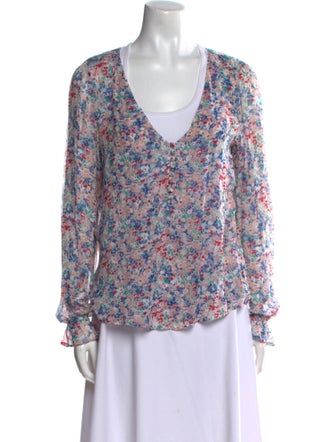 Sézane Floral Print V-Neck Blouse
