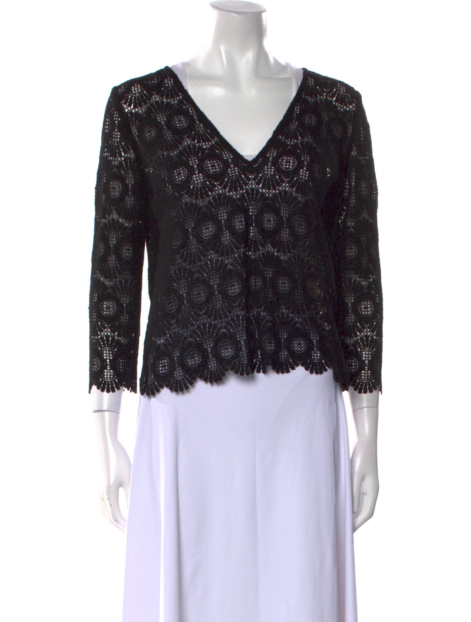 Sézane Lace Pattern V-Neck Crop Top