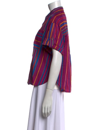 Sézane Striped Short Sleeve Button-Up Top