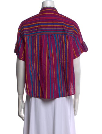 Sézane Striped Short Sleeve Button-Up Top