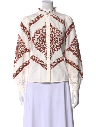 Sézane Printed Mock Neck Button-Up Top