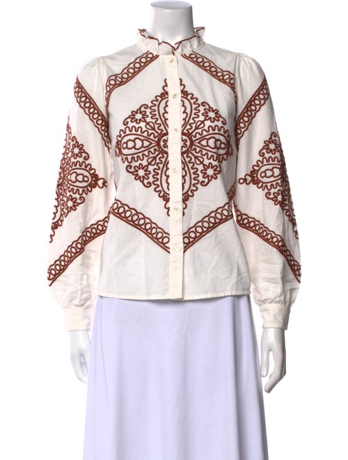 Sézane Printed Mock Neck Button-Up Top