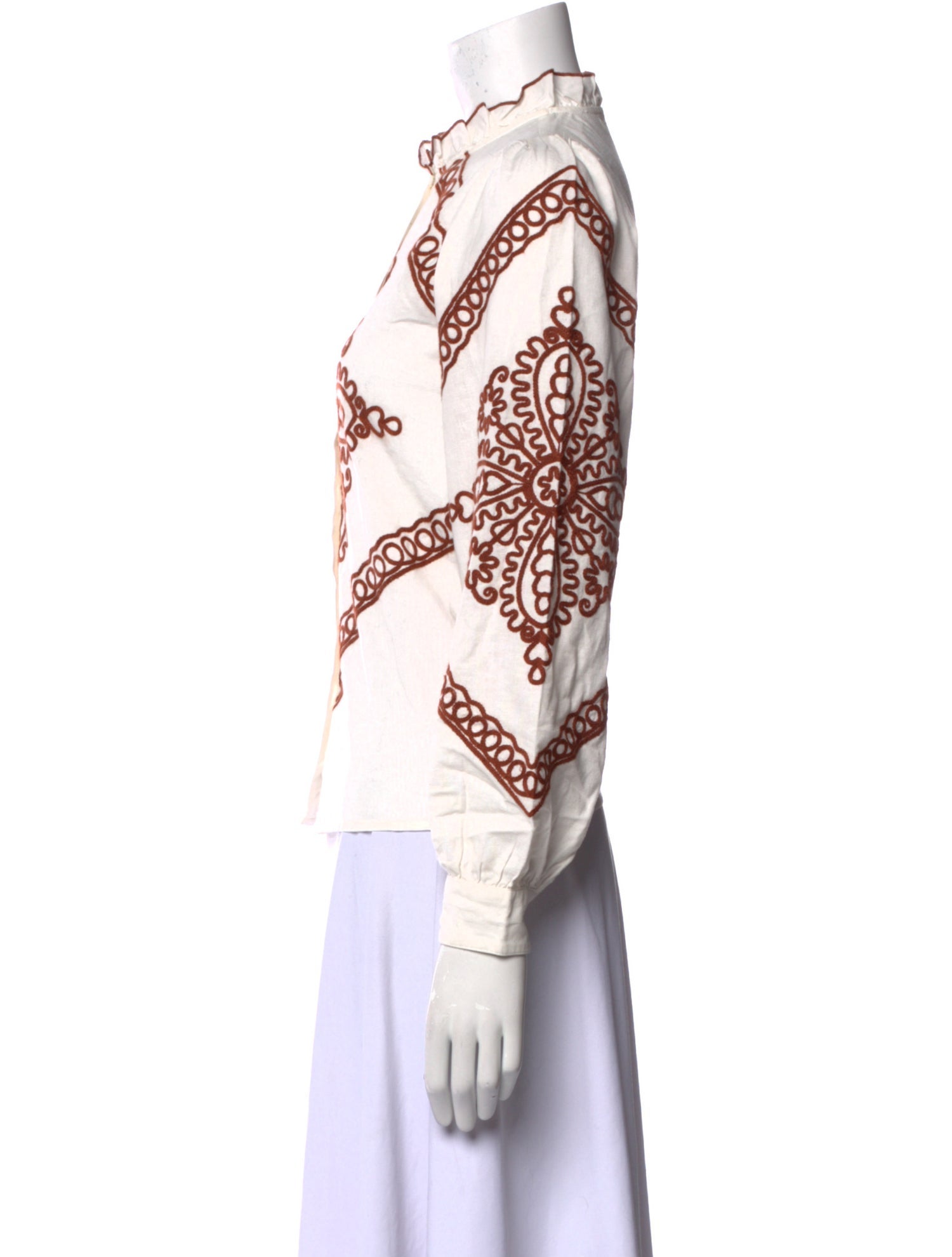 Sézane Printed Mock Neck Button-Up Top