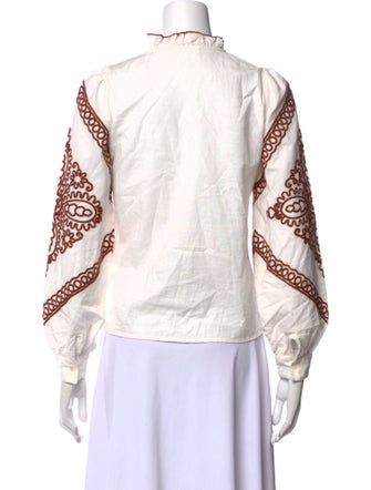 Sézane Printed Mock Neck Button-Up Top