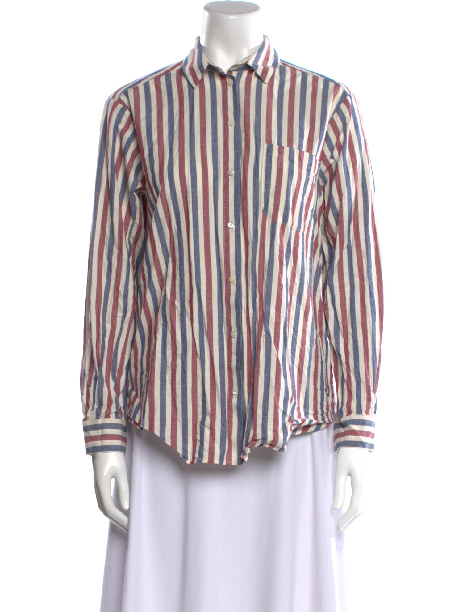 Sézane Striped Long Sleeve Button-Up Top