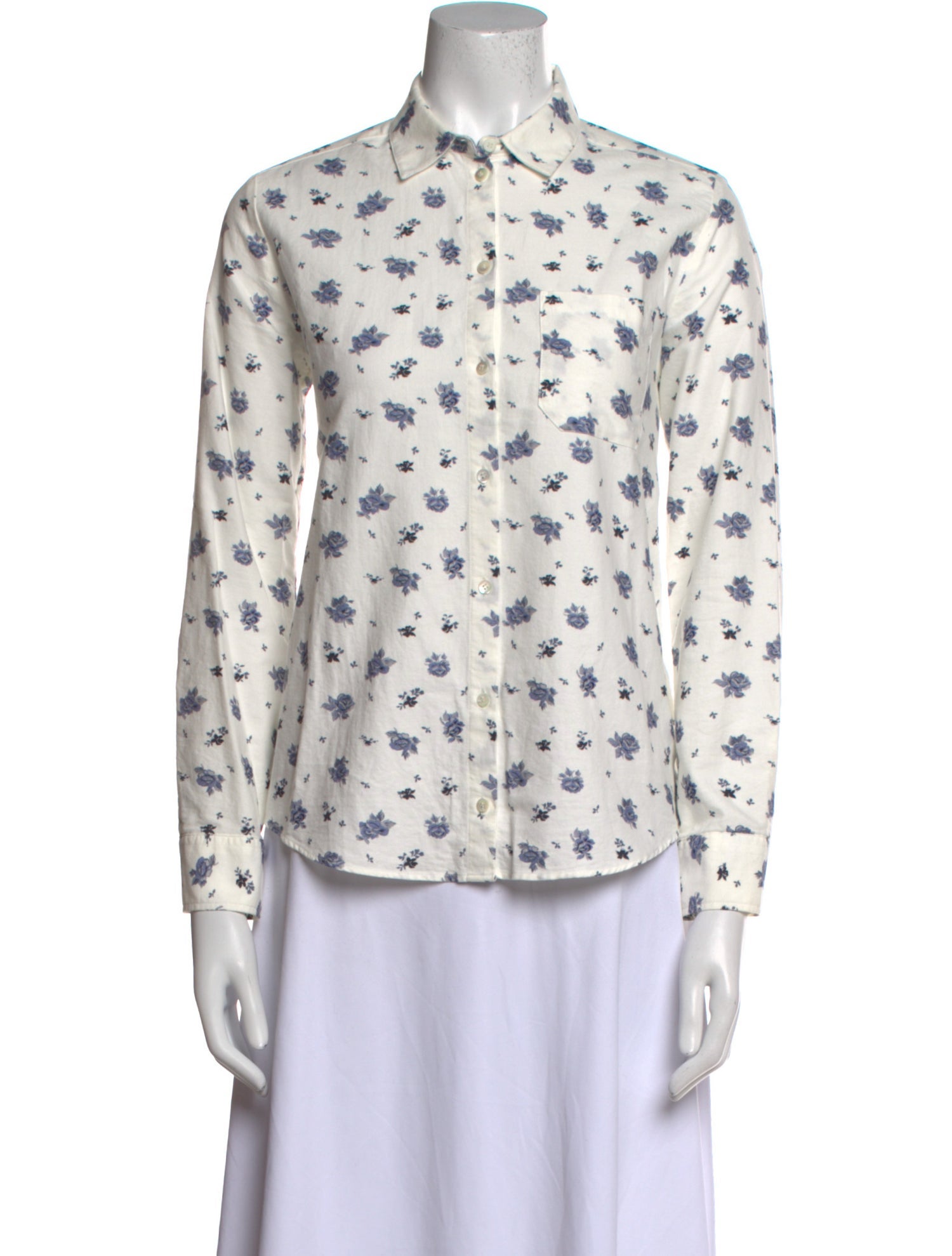 Sézane Floral Print Long Sleeve Button-Up Top