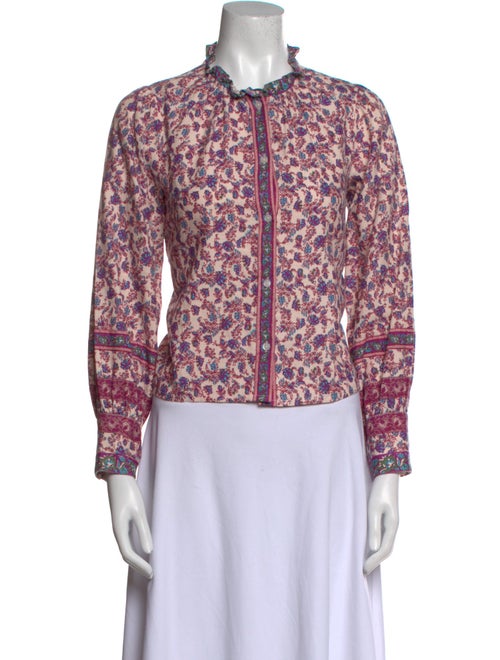 Sézane Floral Print Mock Neck Button-Up Top