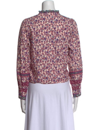 Sézane Floral Print Mock Neck Button-Up Top