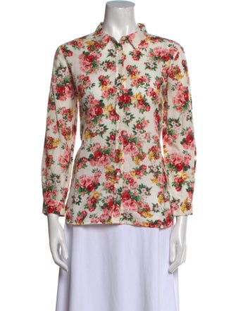 Sézane Floral Print Three-Quarter Sleeve Button-Up Top