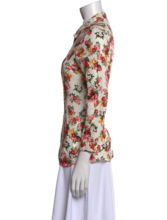 Sézane Floral Print Three-Quarter Sleeve Button-Up Top
