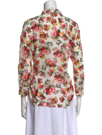 Sézane Floral Print Three-Quarter Sleeve Button-Up Top