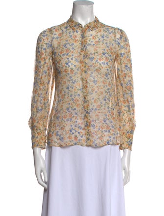 Sézane Floral Print Mock Neck Blouse