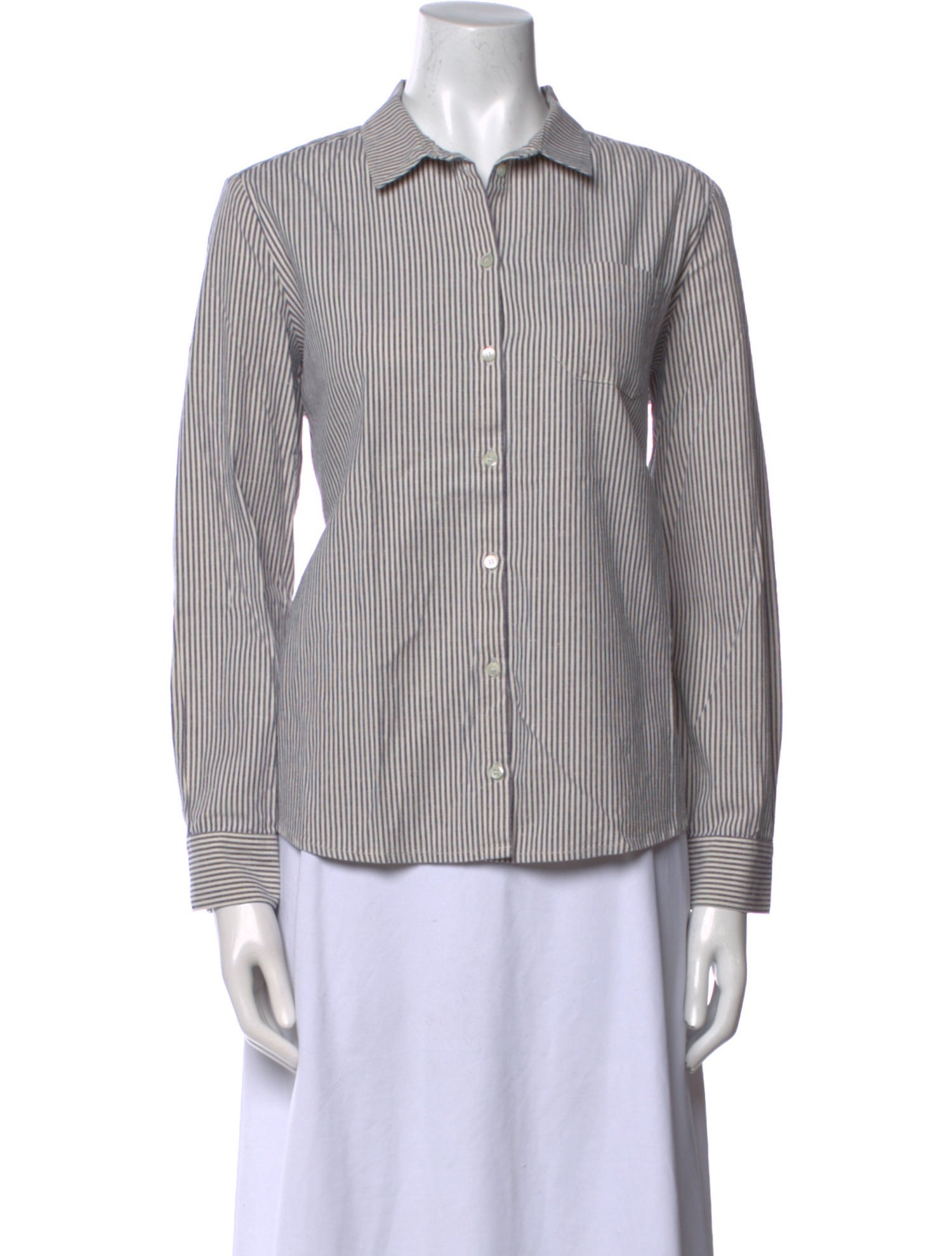 Sézane Striped Long Sleeve Button-Up Top