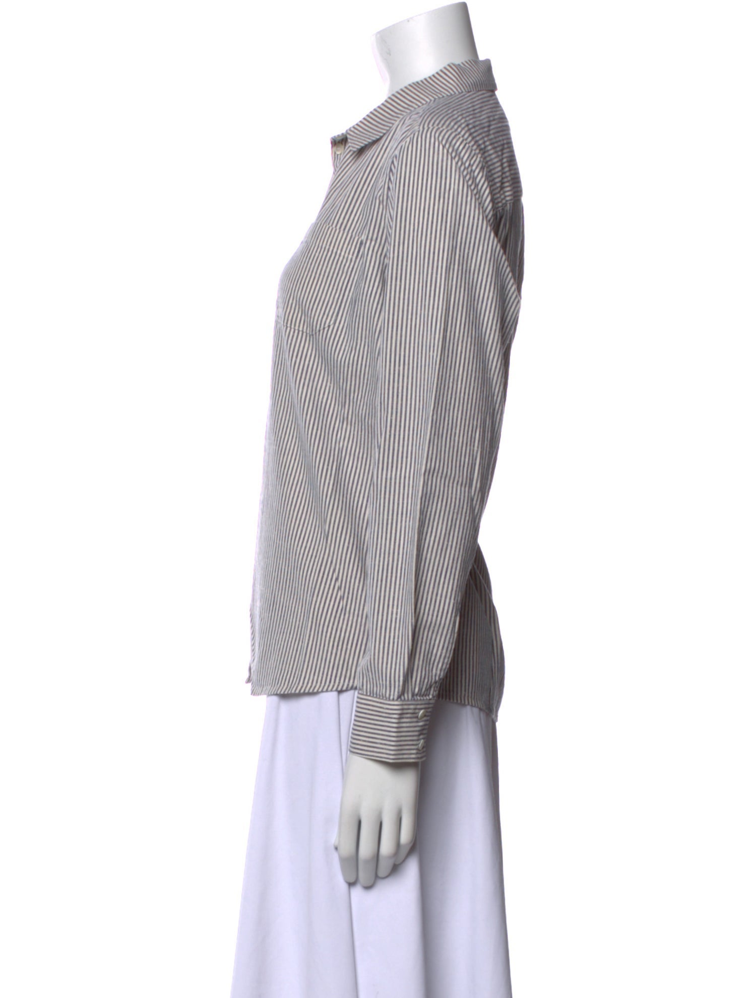 Sézane Striped Long Sleeve Button-Up Top