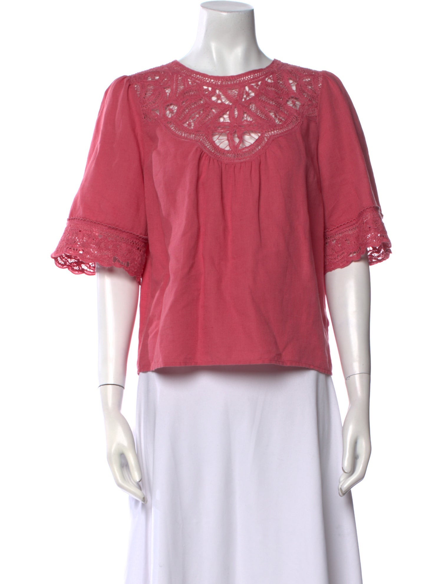 Sézane Crew Neck Three-Quarter Sleeve Blouse