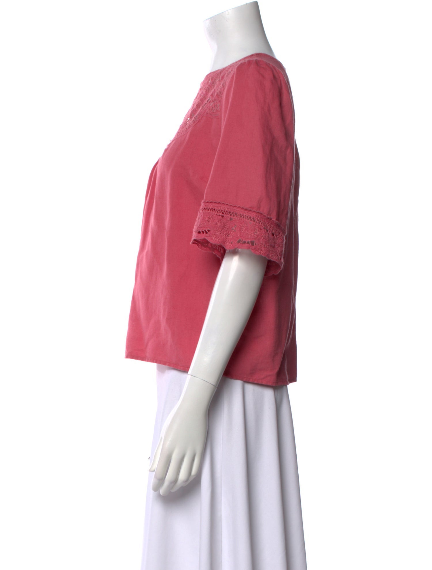 Sézane Crew Neck Three-Quarter Sleeve Blouse