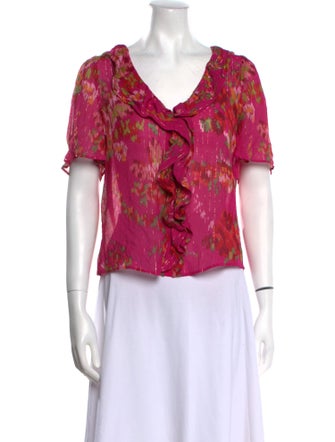 Sézane Floral Print V-Neck Blouse