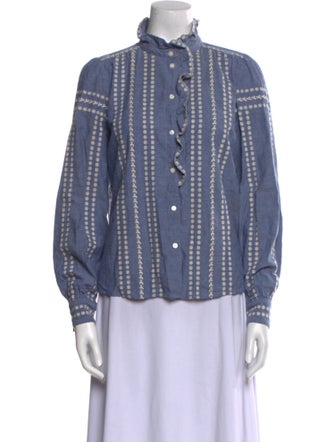 Sézane Striped Mock Neck Button-Up Top