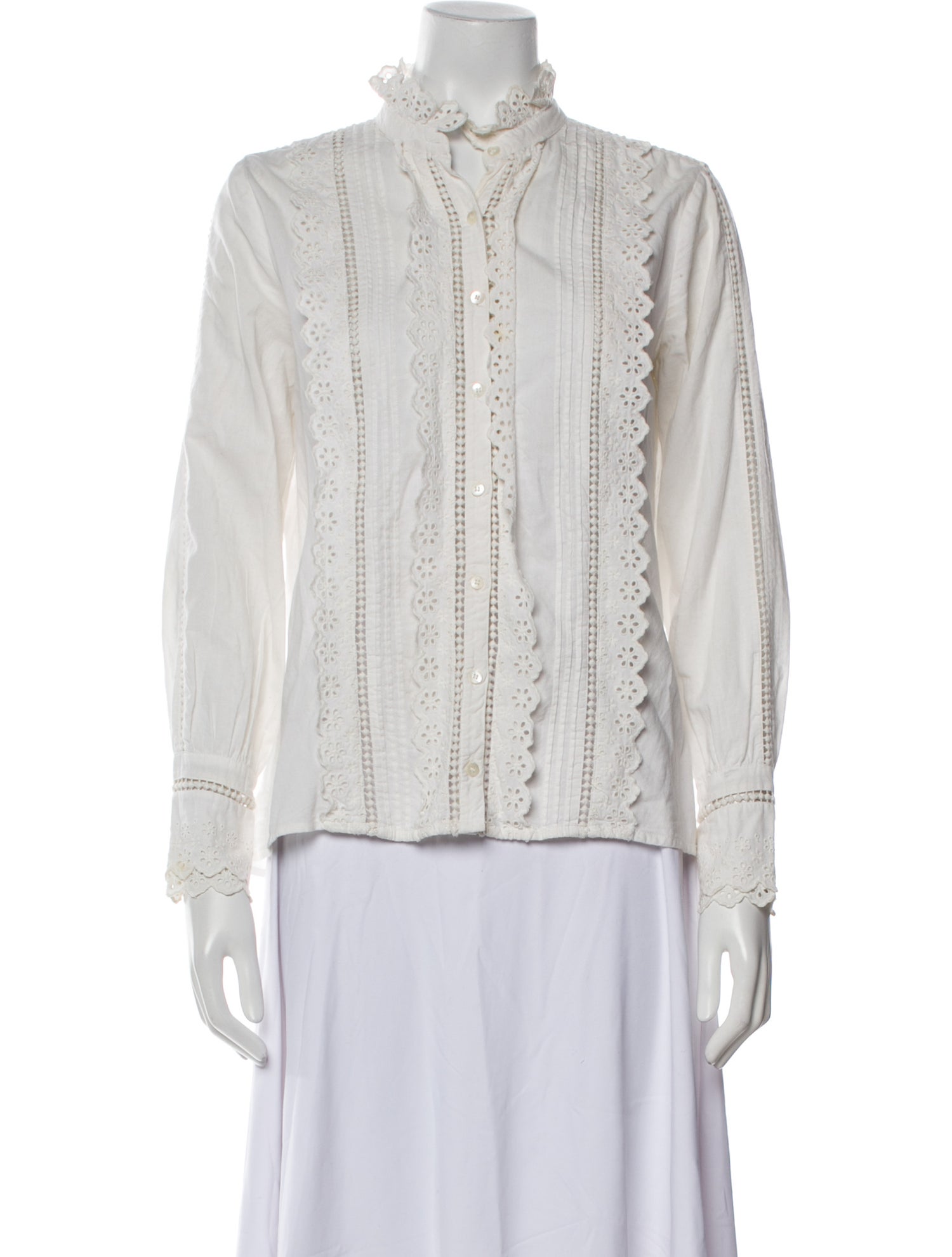 Sézane Striped Mock Neck Button-Up Top