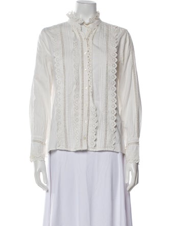 Sézane Striped Mock Neck Button-Up Top