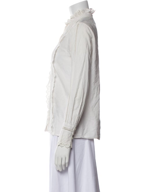 Sézane Striped Mock Neck Button-Up Top