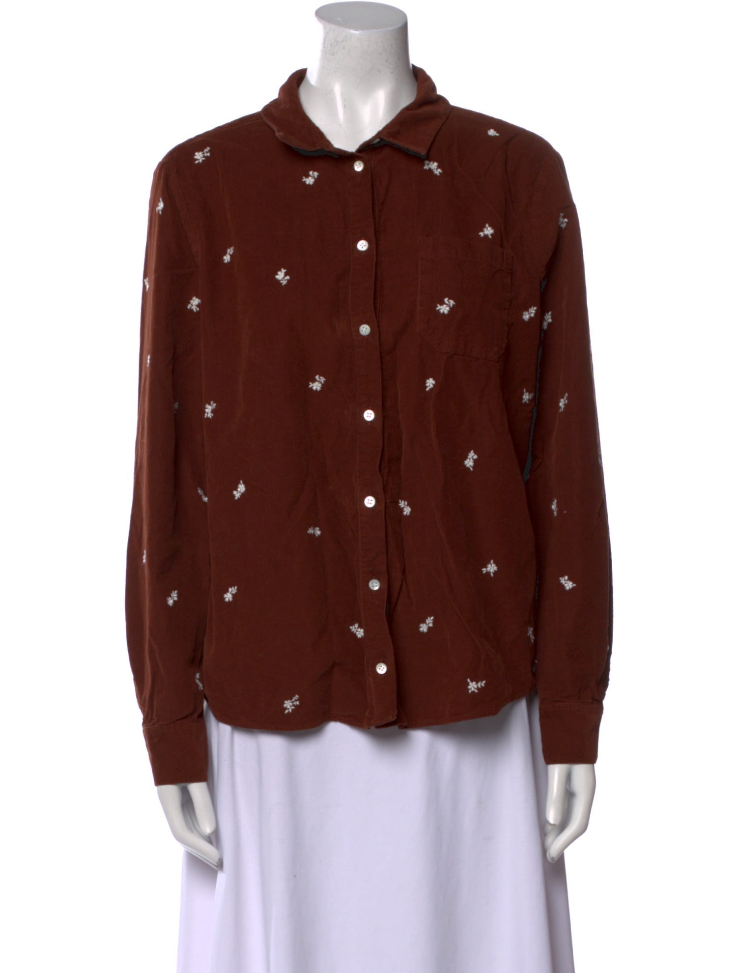 Sézane Printed Long Sleeve Button-Up Top
