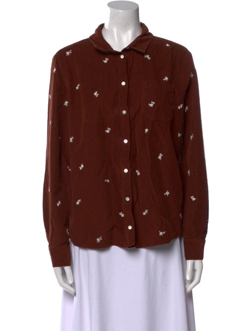 Sézane Printed Long Sleeve Button-Up Top