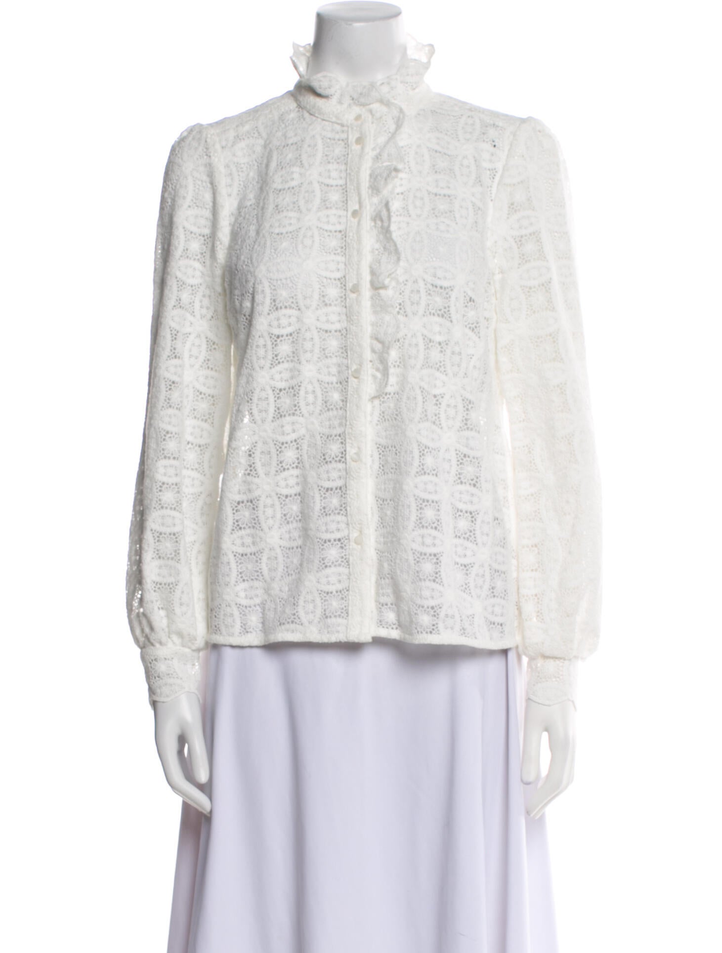 Sézane Lace Pattern Mock Neck Blouse